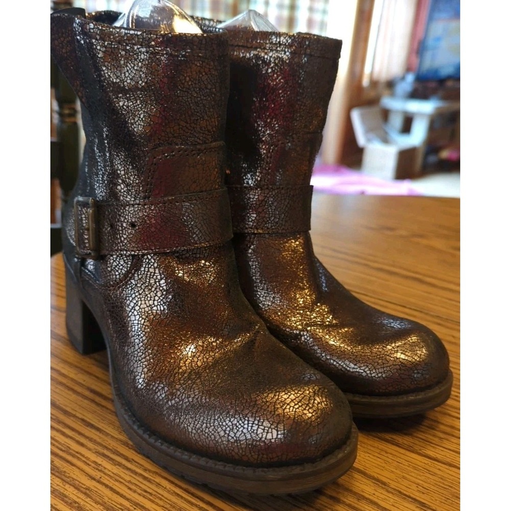 Fabrizio Chini Gold Shimmer Crackle Shiny Bootie Womens Boots Italy EU 37 US 6.5